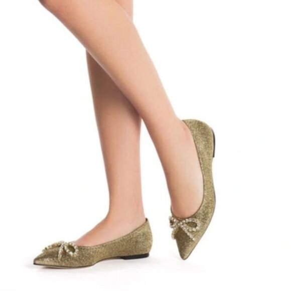 Larroude Lee Crystal-Embellished Lurex Pointed Flats in Gold Size 6 - Picture 12 of 14